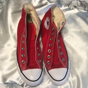 Converse red high tops, women’s 8